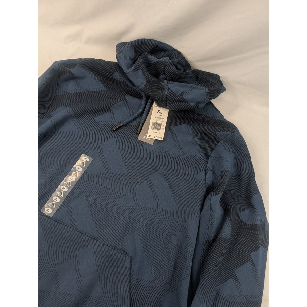 NWT Adidas Pullover Puch Pocket Hoodie Mens Night Indigo Navy Blue AOP XL
